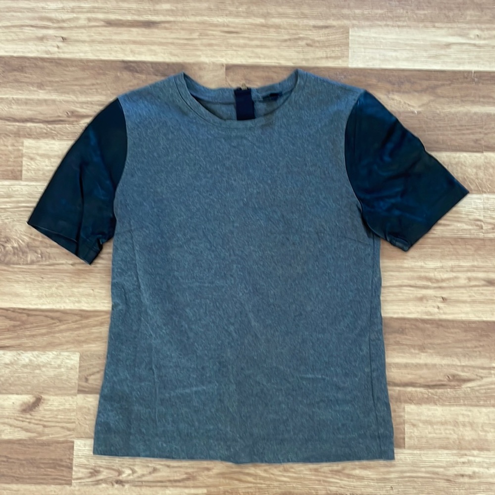 Vintage J Crew Grey Tee with Black Leather Sleeves